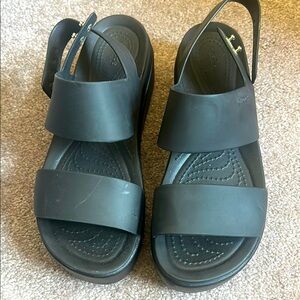 Crocs Brooklyn Slingback Wedge Black Strappy Sandals